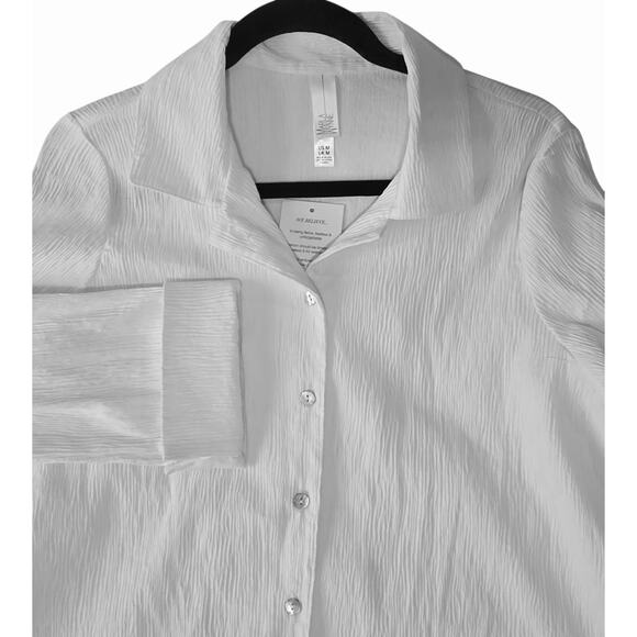 Marla Wynne New White Crinkle Button Front Blouse Tunic Cotton Stretch USA Sz M - Picture 5 of 10